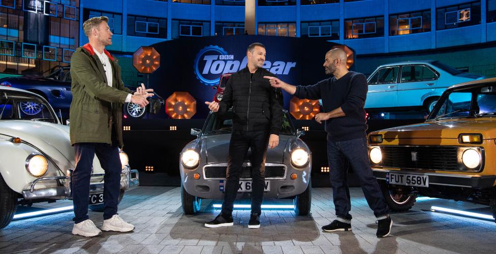 Freddie Flintoff, Paddy McGuinness, and Chris Harris presenting Top Gear in 2021