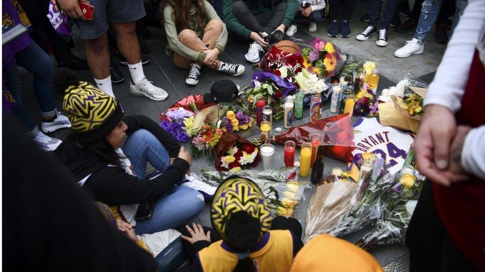 La Lakers fans at a vigil outside the Staples Center in Los Angeles, 26 January 2020