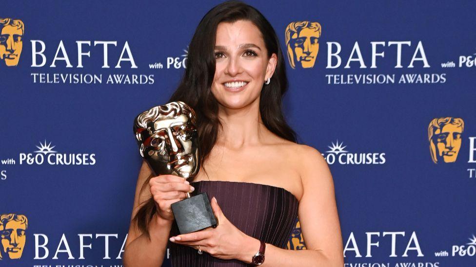 Marisa Abela, winner of the Leading Actress Award for 'Industry', poses in the winners room at the 2025 BAFTA Television Awards With P&O Cruises at The Royal Festival Hall on May 11, 2025 in London, England.