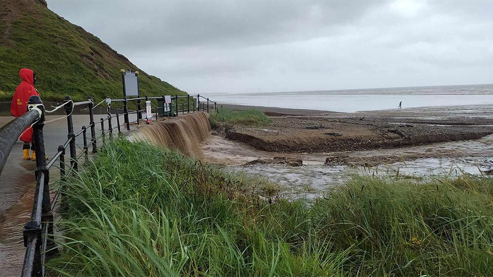 Saltburn beach with dunes and grass mound