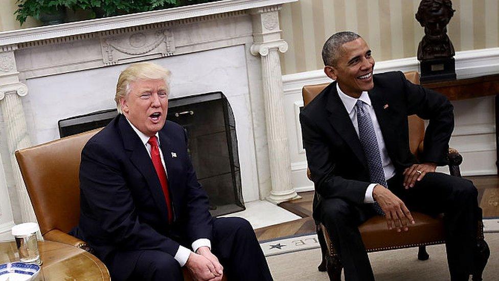 Donald Trump and Barack Obama in the Oval Office