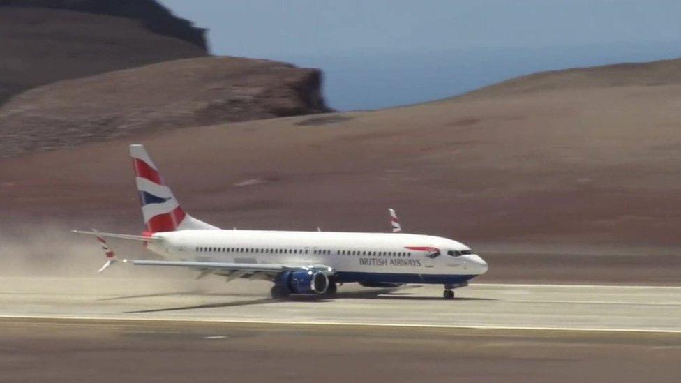 British Airways test flight lands on runway at St Helena airport