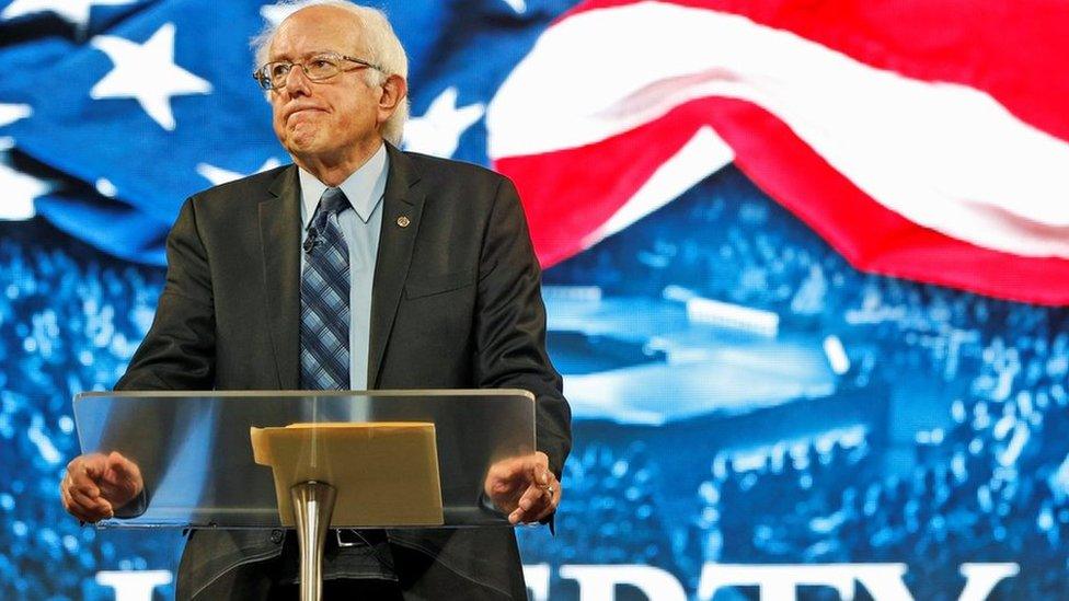 Democratic presidential candidate, Sen. Bernie Sanders, I-Vt. looks over the crowd during a speech at Liberty University in Lynchburg, Virgina 14 September 2015