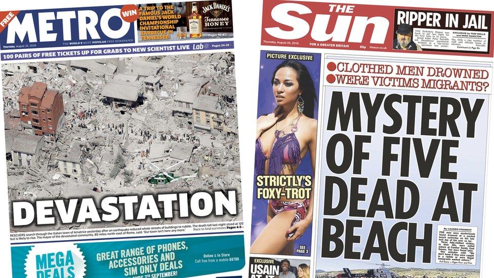 Metro and The Sun front pages