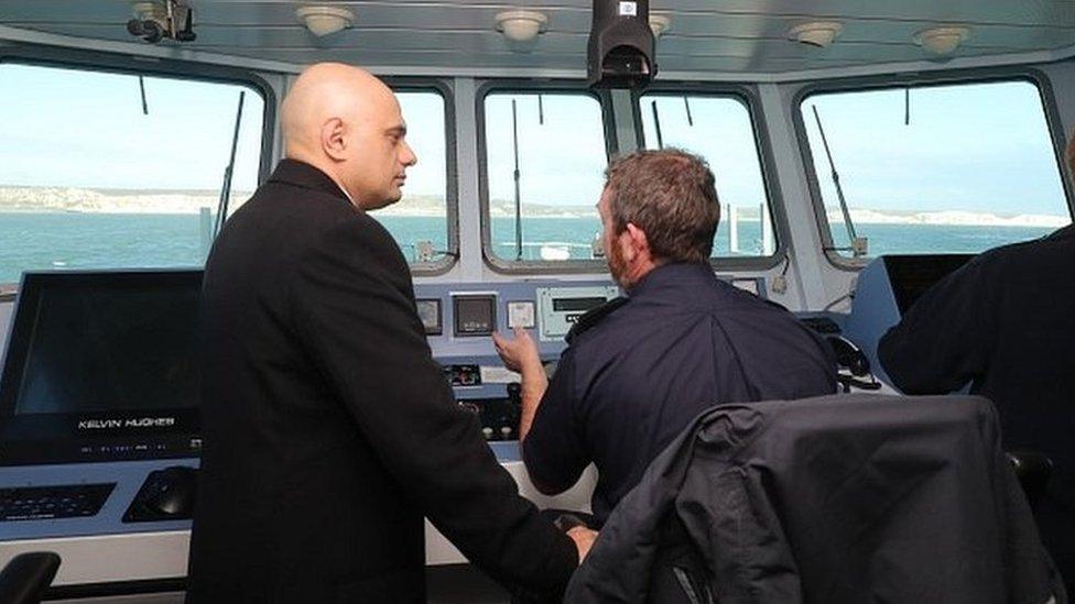 Sajid Javid on board Border Force patrol vessel