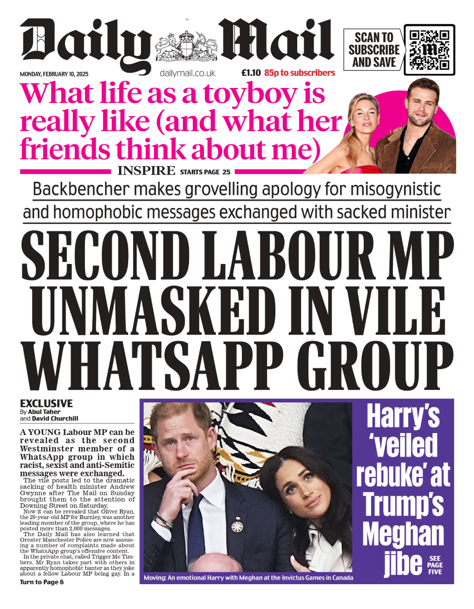 The front page of the Daily Mail newspaper