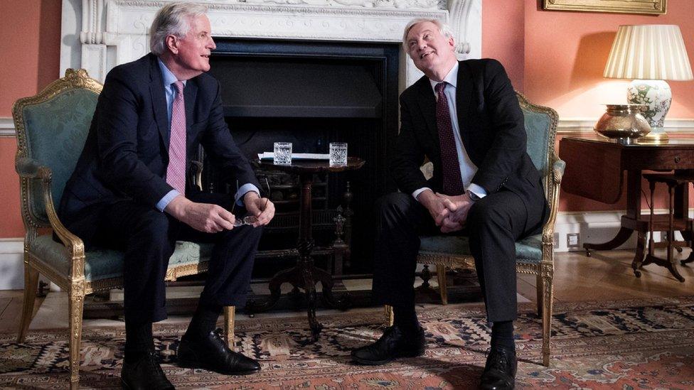 Michel Barnier and David Davis after their meeting in Downing Street