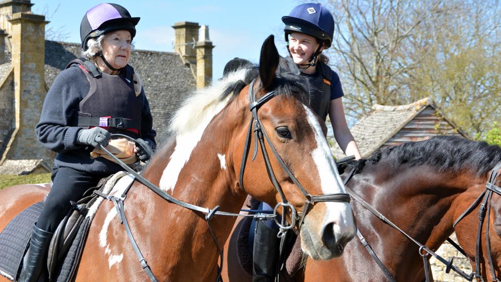 Mollie (L) and Matilda (R) riding