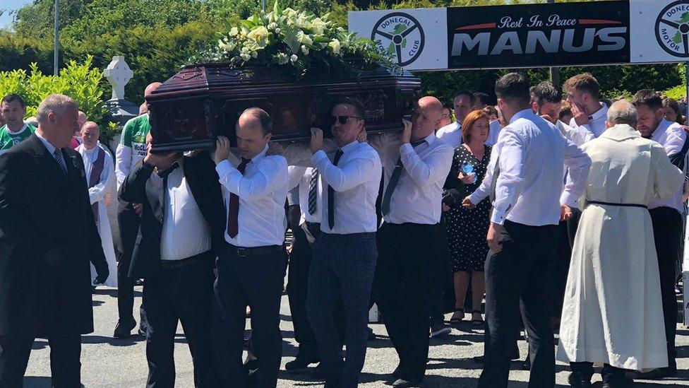 Manus Kelly's coffin is carried from St Columba's church, Glenswilly