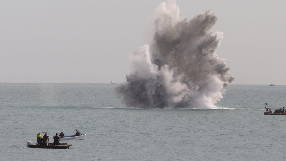 Underwater bomb being detonated