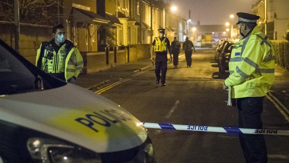 Police at the scene of the fatal shooting in Summers Street in Swindon