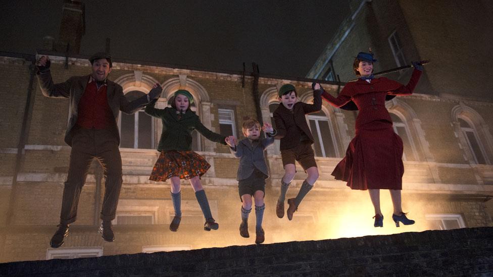 Lin-Manuel Miranda, Pixie Davies, Joel Dawson, Nathanael Saleh and Emily Blunt in Mary Poppins Returns