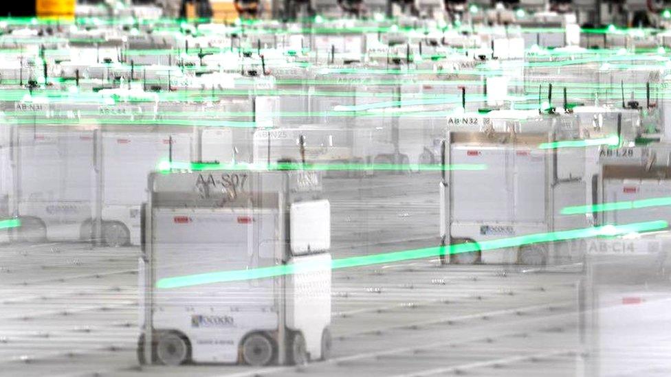 Robots at Ocado's warehouse in Erith