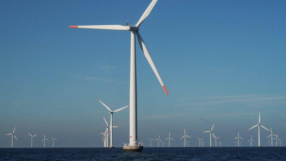 View of the turbines at Orsted's offshore wind farm