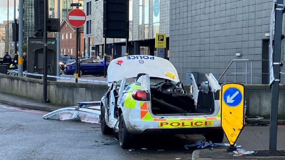 Police car following crash 