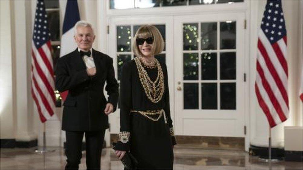 Anna Wintour, editor in chief at Vogue and Bazmark Luhrmann arrive to attend the State Dinner