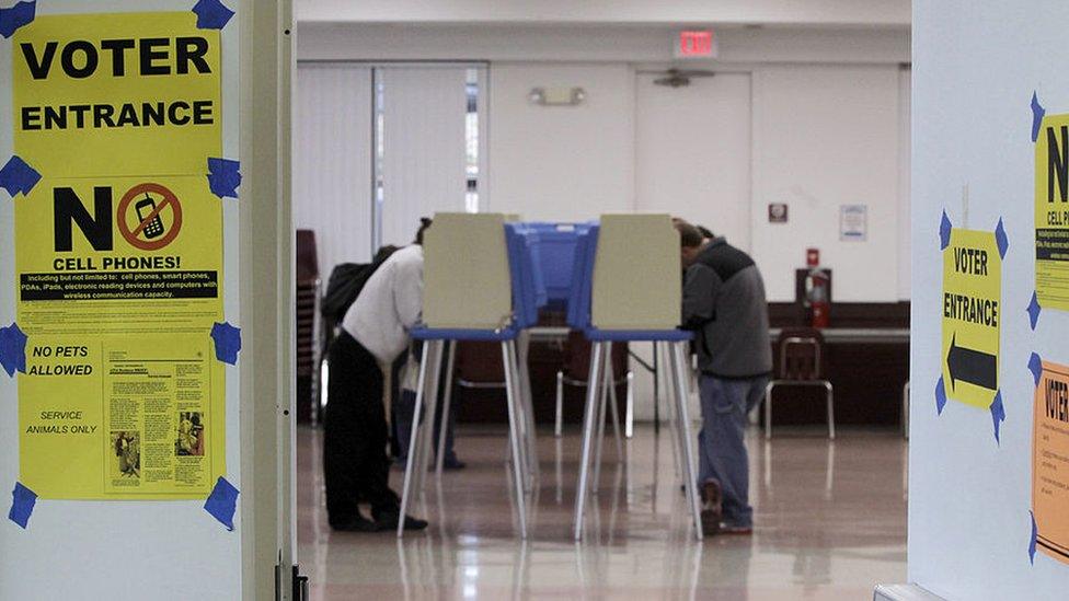 The entrance to vote at the Herbert Young Community Center polling place in North Carolina