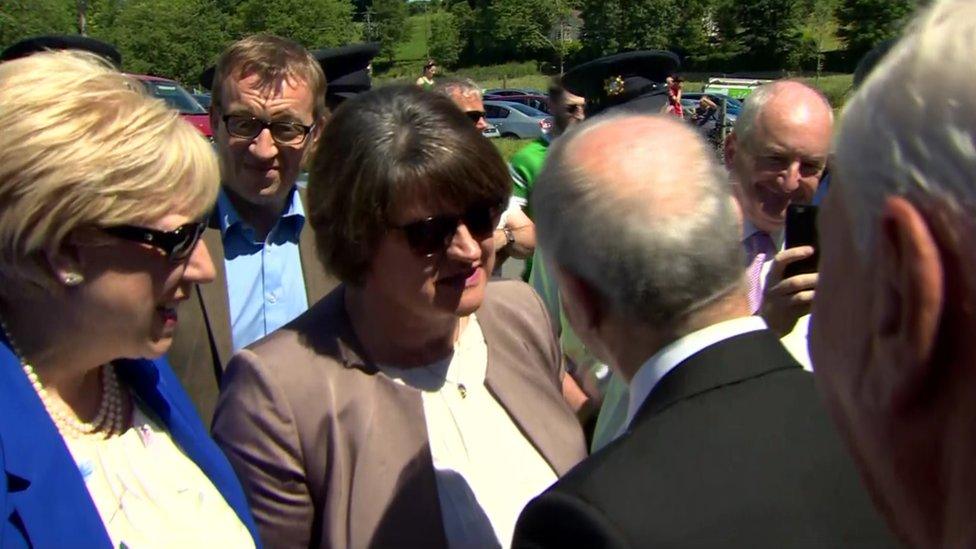 Arlene Foster was accompanied by Irish Minister for Business Heather Humphreys and the DUP's Christopher Stalford