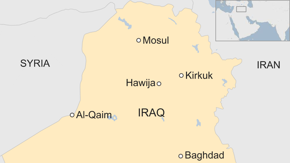 Map of Iraq showing location of Hawija