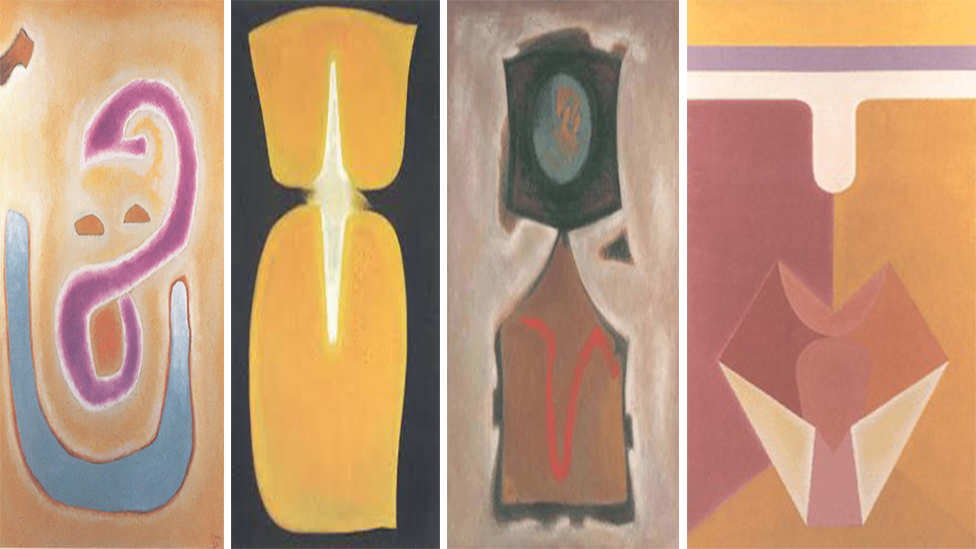 A composite image of four Benjamin Creme paintings