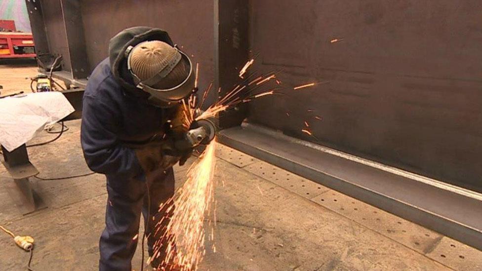 Welding at a steel fabrication firm in Baglan near Port Talbot