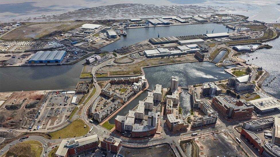 Aerial view of Cardiff Bay