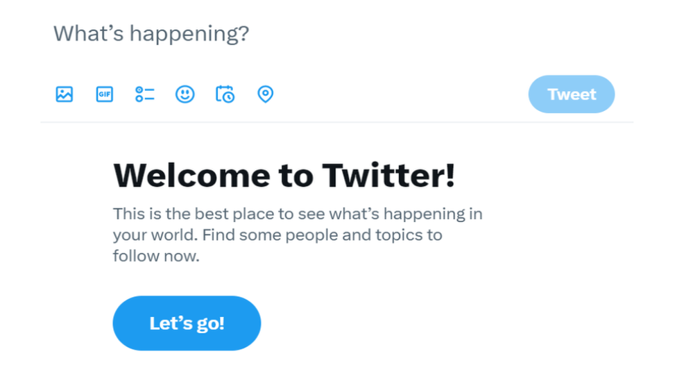 The "Welcome to Twitter" message shown to users