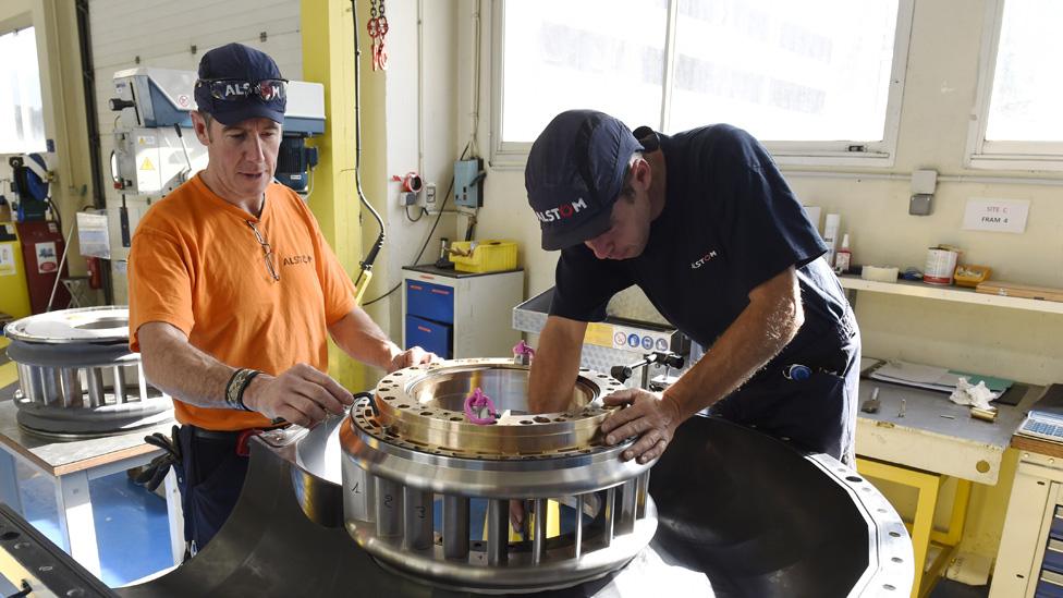 Engineers at Alstom's hydropower centre in Grenoble, Oct 2014 file pic