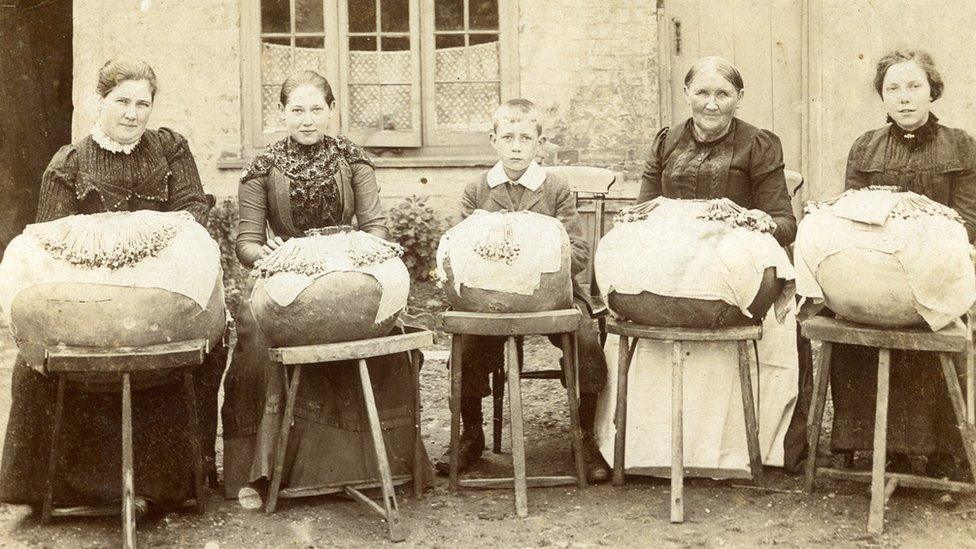 The Vincent family making lace, late 19th Century