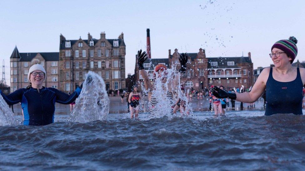 sunrise swim at Portobello Beach