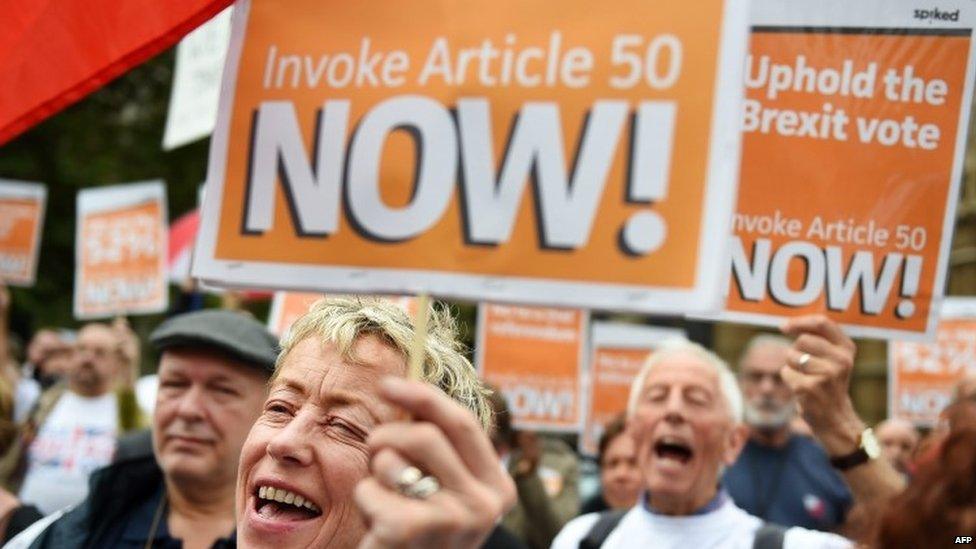 Pro-Brexit supporters in Parliament Square