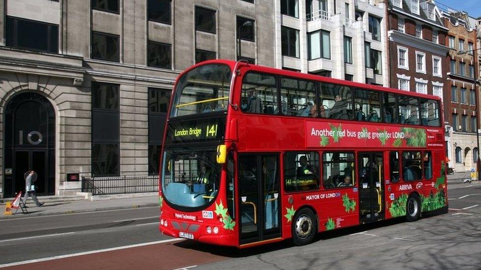 A hybrid diesel and electric powered bus