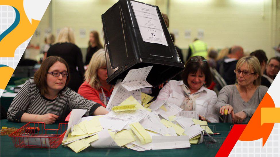 Count volunteers wait to count ballot papers at the Latton Bush Centre, Southern Way, Harlow