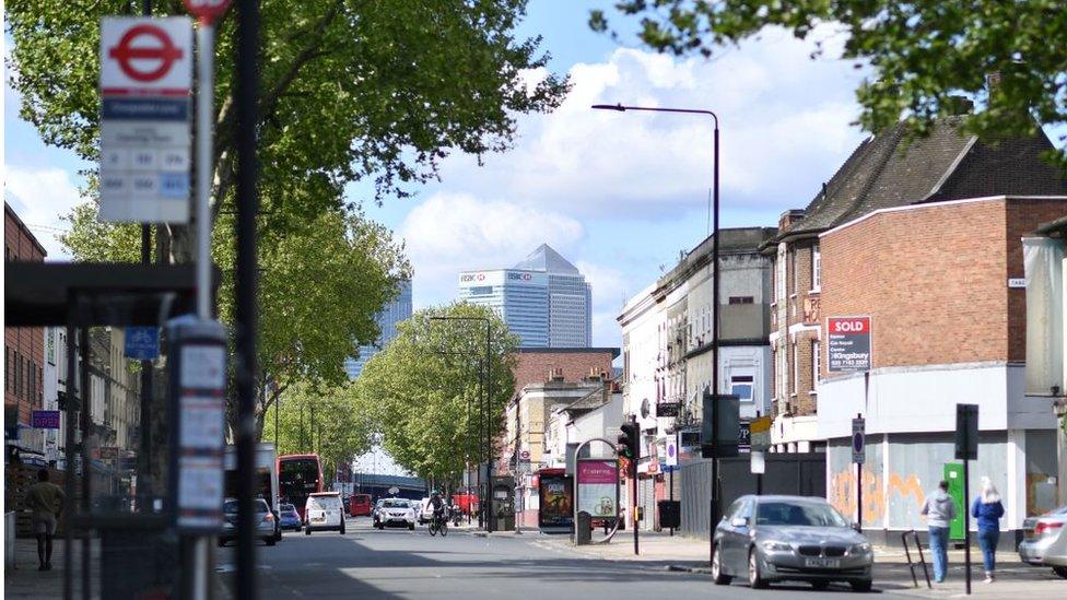 A high street in the London borough of Newham, east London.