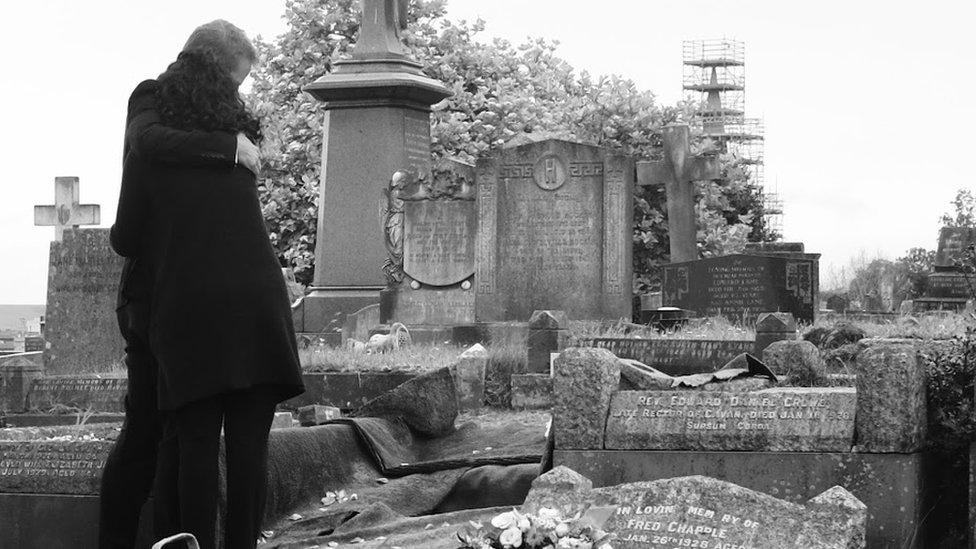 Dr Lucy Selman and her husband on the day of her daughter's funeral.