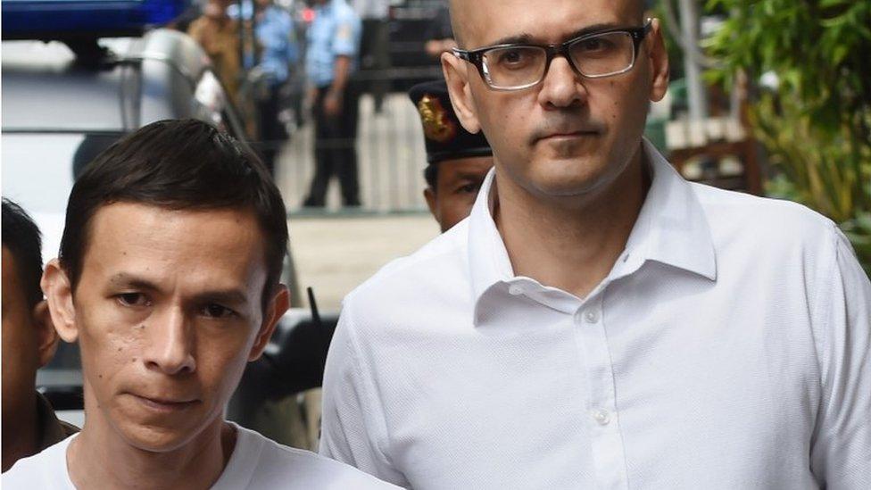 Neil Bantleman (R) and Ferdinand Tjiong in Jakarta (2 Dec 2014)