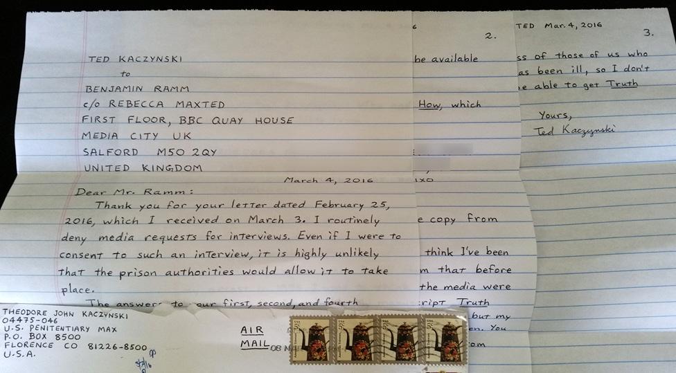 Theodore Kaczynski's letter to Benjamin Ramm