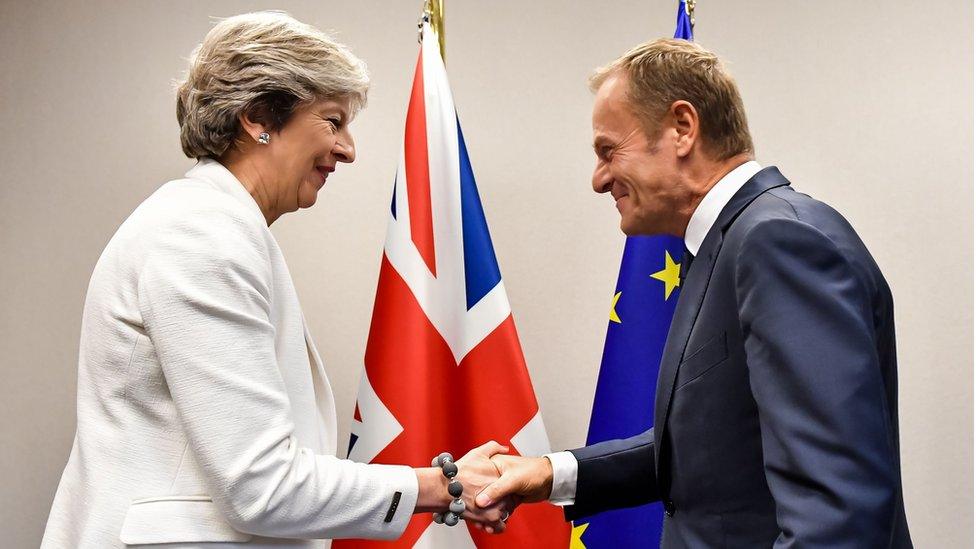 Theresa May and Donald Tusk in October