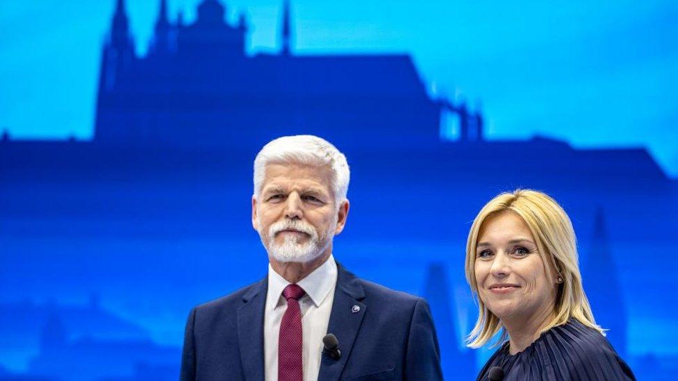 Czech Republic presidential candidates, former NATO Military Committee chairman Petr Pavel (L) and economist Danuse Nerudova