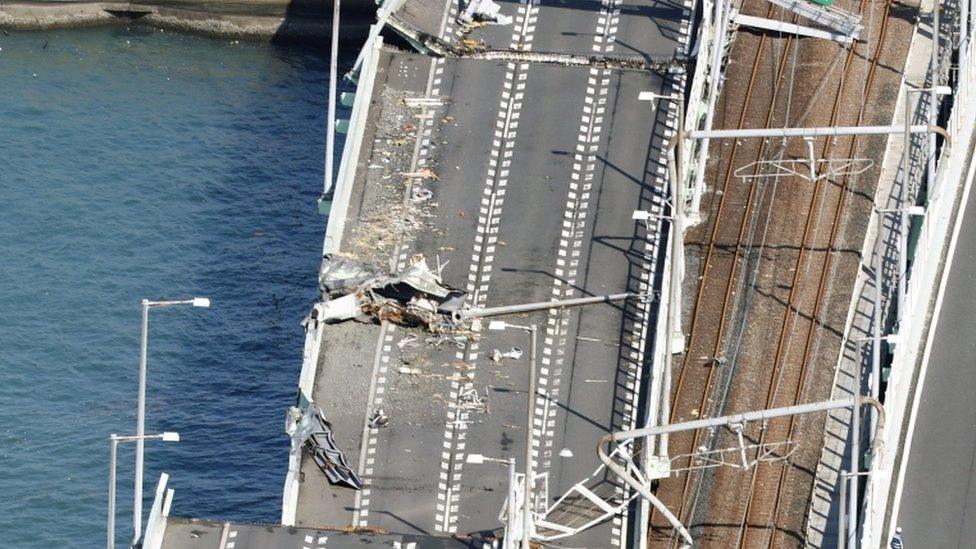 Damaged bridge at Kansai airport