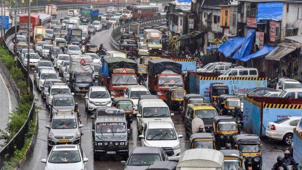 Vehicles on a road in Mumbai