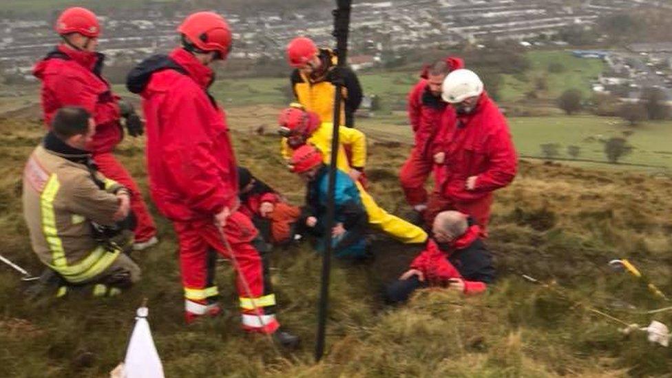 Rescuers on Mynydd James in Blaina