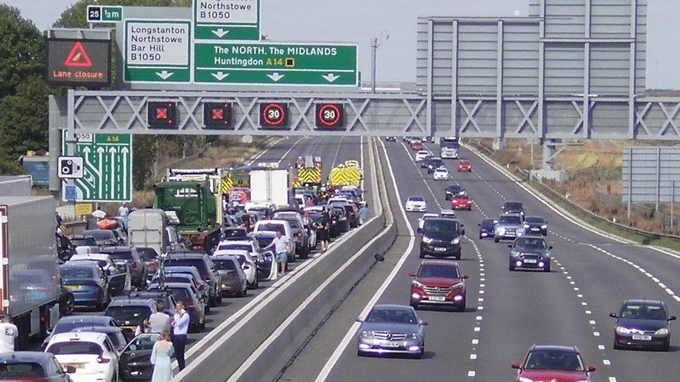 Traffic at a standstill on the A14