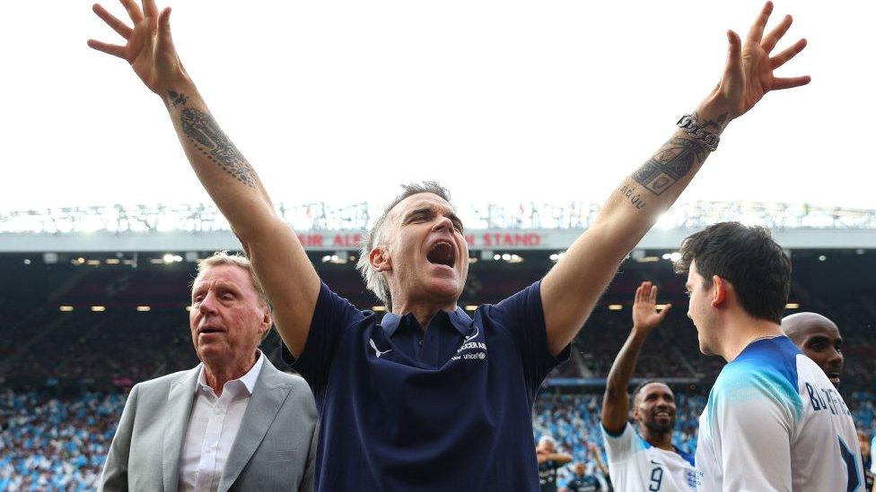 Robbie at Soccer Aid - Burslem Tatto visible