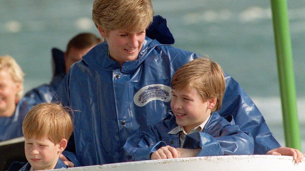 Prince Harry, Princess Diana, Prince William in 1991