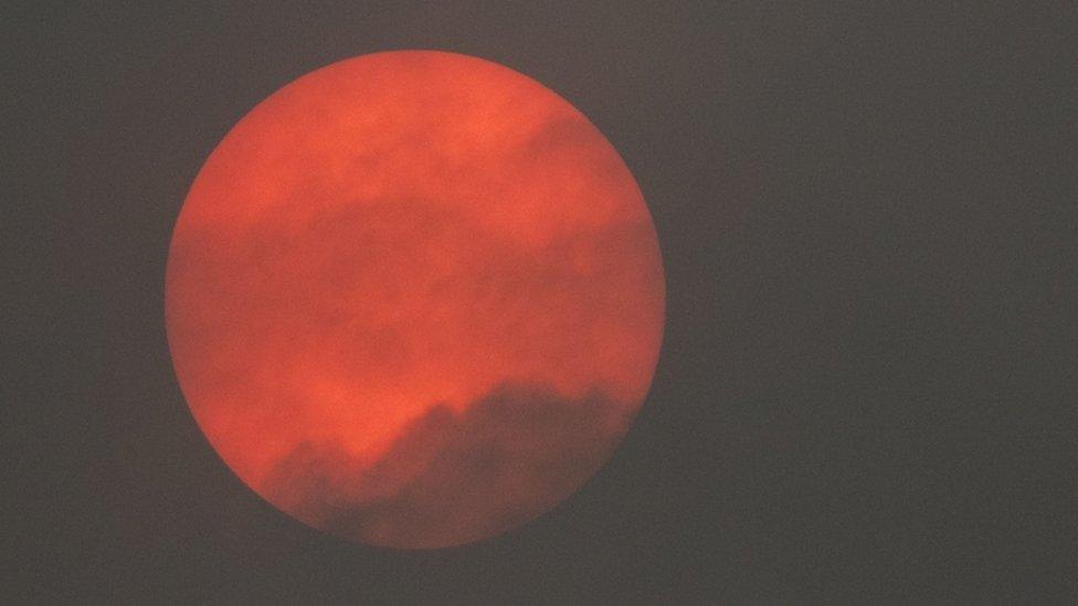 Red sun spotted in the sky over Bromsgrove in Worcestershire, which was caused by Storm Ophelia.