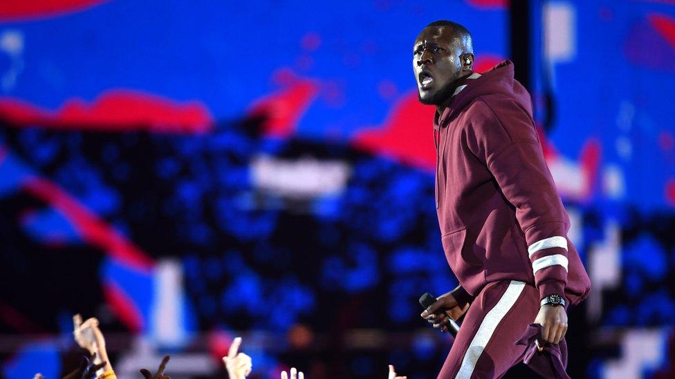 Stormzy performing at the MTV European Music Awards