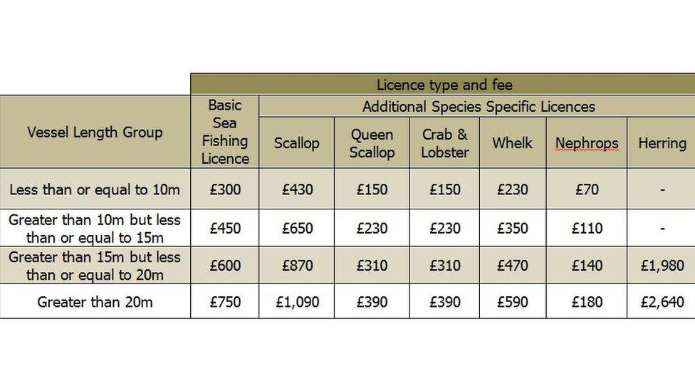 Graph of fishing licence changes