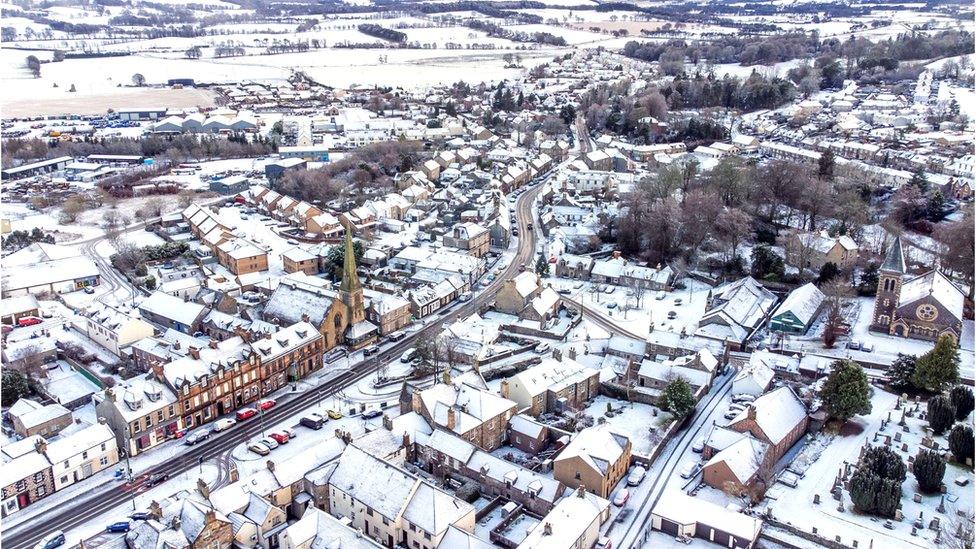 Snow fall in Biggar in South Lanarkshire.