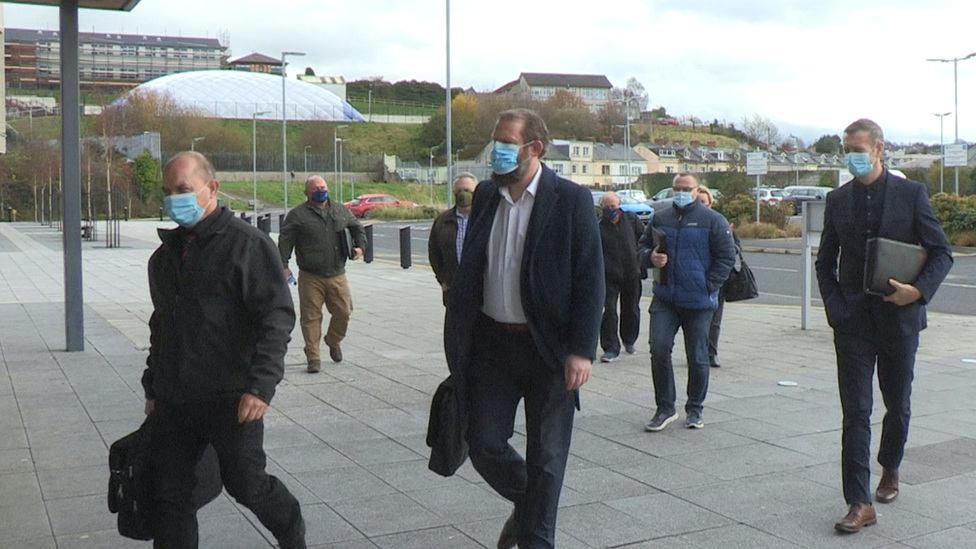 Representatives from the unions arriving at Newry Leisure Centre